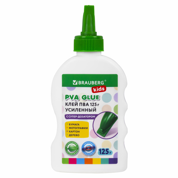 Клей ПВА BRAUBERG KIDS с супер-дозатором (для школы, хобби и творчества), 125 г, усиленный, 271937