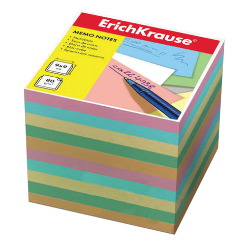Блок для записей ERICH KRAUSE непроклеенный, 9*9*9, цветной, 5140