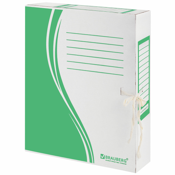 Папка архивная с завязками BRAUBERG 75мм, микрогофрокартон, зеленая, до 700л.