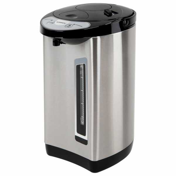 Термопот SONNEN TP-60, 6 л, 900 Вт, 1 температурный режим, 3 режима подачи воды, сталь, черный/сереб