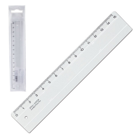 Линейка KOH-I-NOOR 15см, прозрачная, упаковка с европодвесом, 074250000000