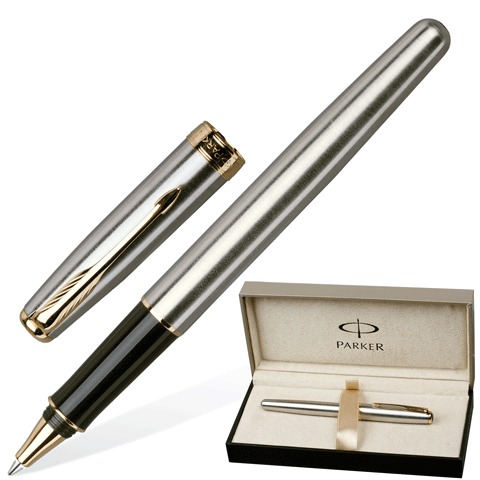 Ручка роллер PARKER Sonnet Stainless Steel GT корпус нержавеющая сталь, позолоченные  детали