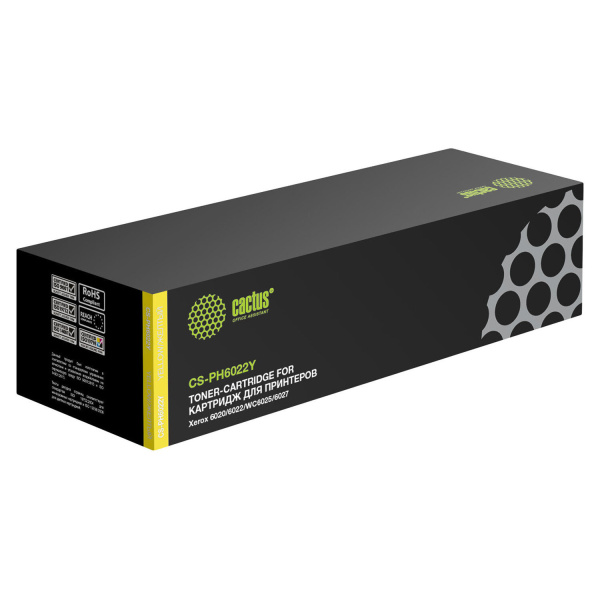 Картридж CACTUS (CS-PH6022Y) для XEROX Phaser 6020/6022/WC 6025/6027, желтый, ресурс 1000 с