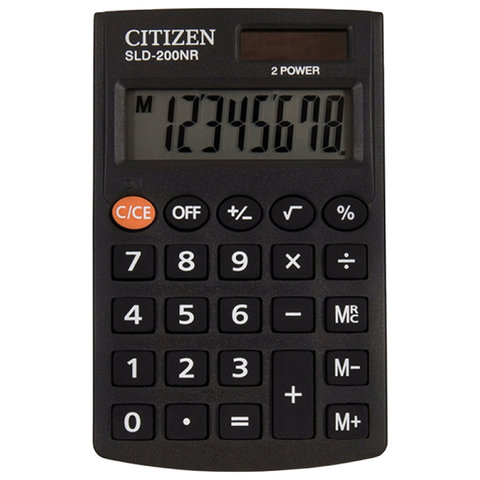 Калькулятор CITIZEN карманный SLD-200N, 8 разр., двойное питание, 98х60мм, оригинальный