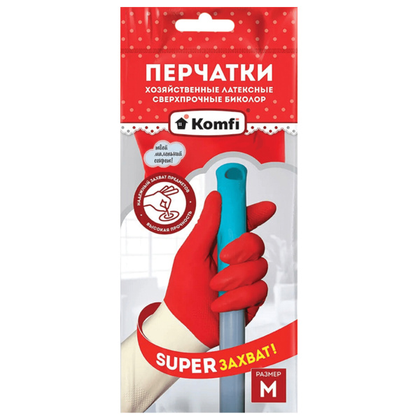 Перчатки МНОГОРАЗОВЫЕ латексные БИКОЛОР ПРОЧНЫЕ, бело-красные, размер M, вес 70 г, Komfi, ADM, 25813 Перчатки МНОГОРАЗОВЫЕ латексные БИКОЛОР ПРОЧНЫЕ, бело-красные, размер M, вес 70 г, Komfi, ADM, 25813
