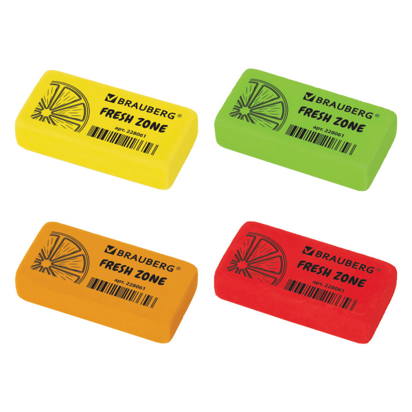 Ластик BRAUBERG Fresh Zone, 40*20*10 мм, цвет ассорти, термопластичная резина, 228061