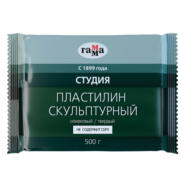 Пластилин ГАММА скульптурный оливковый, 0,5кг, твердый, 2.80.Е050.003