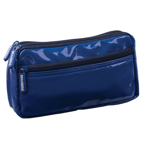 Пенал-косметичка BRAUBERG под глянц. кожу, синий, 2 отд. 1 карман, Милан, 20*10*4 см, 224039