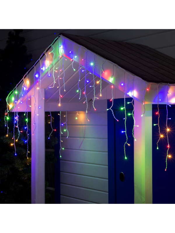 Гирлянда «Бахрома» 3 × 0.6 м, IP44, УМС, белая нить, 160 LED, свечение белое, 220 В