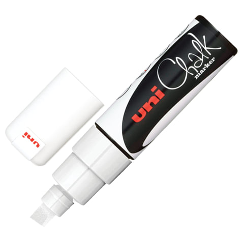 Маркер стираемый для окон, стекла и досок UNI "Chalk", на меловой основе, 8 мм, белый, PWE-8K WHITE
