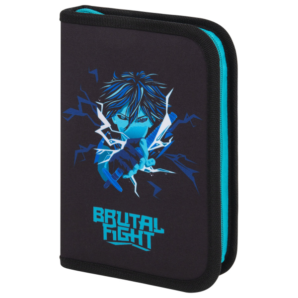 Пенал BRAUBERG с наполнением, 1 отд, 1 откидная планка, 24 предмета, 21х14 см, Anime fight, 272354