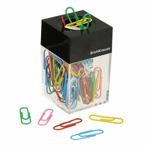 Диспенсер для скрепок магнитный ERICH KRAUSE со 100 скрепками, прозрачный корпус, 22096