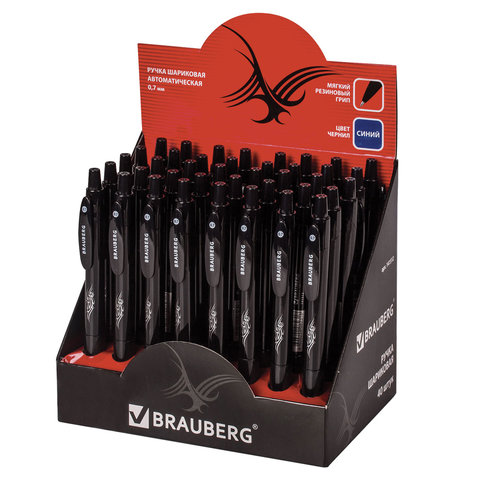 Ручка шариковая BRAUBERG автомат. "Black Jack", корп.черн., толщ.письма 0,7мм, рез.держ, 141512,син