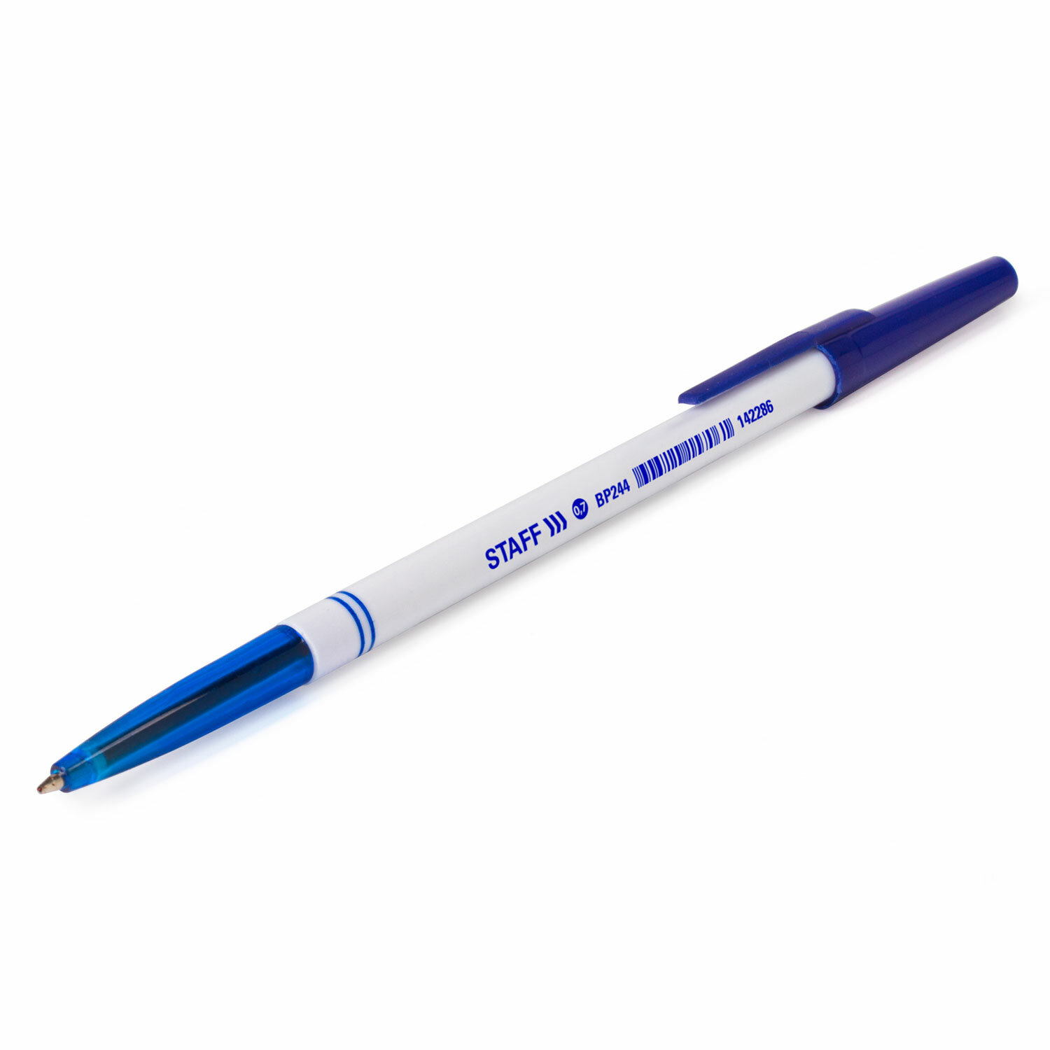 Ручка шариковая STAFF Офисная, корпус белый, пишущий узел 0,7мм, линия письма 0,35мм, синяя, 142286