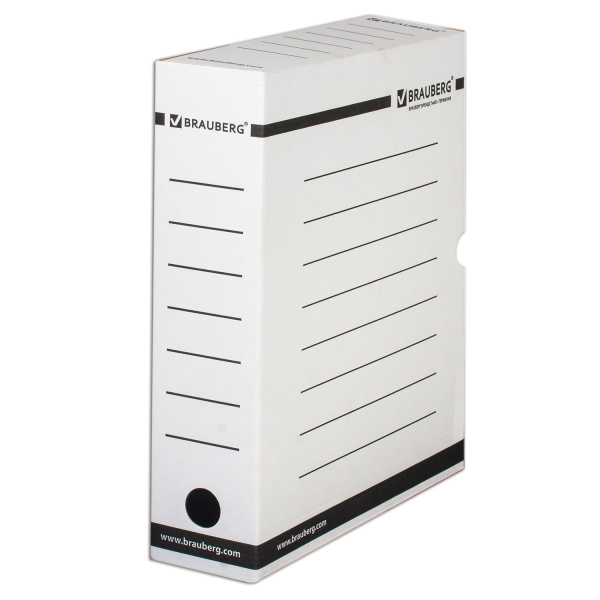 Короб архивный с клапаном А4 (260х325 мм), 75 мм, до 700 л, плотный, микрогофрокар, БЕЛЫЙ, BRAUBERG