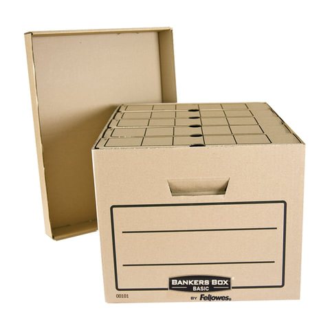 Короб архивный FELLOWES Bankers Box "Basic" 33,5x44,5x27см, с крышкой, гофрокартон, коричн, FS-00101