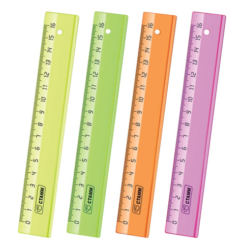 Линейка СТАММ "Neon Cristal", 16см, прозрачная, неон. ассорти, ЛН02