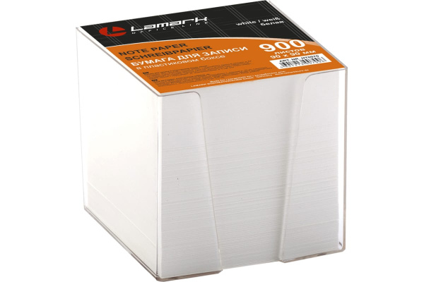 Блок для записей LAMARK 90*90мм 900л белая в прозр. пластик. боксе