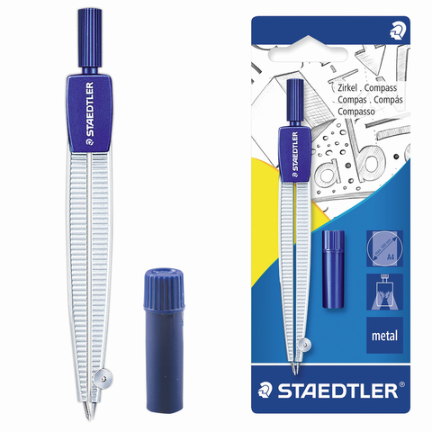 Циркуль STAEDTLER (Штедлер, Германия), 124мм, школьный, металл, грифели в компл., блистер, 550 50 BK