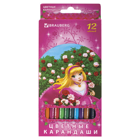 Карандаши цветные BRAUBERG "Rose Angel" (Ангел Роз), 12 цв., заточенные Карандаши цветные BRAUBERG "Rose Angel" (Ангел Роз), 12 цв., заточенные