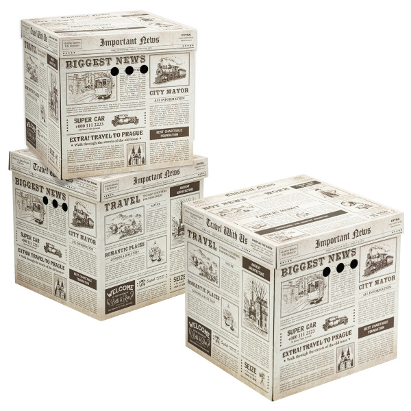 Короб для хранения из микрогофрокартона 315х315х315мм, КОМПЛЕКТ 3ШТ, BRAUBERG HOME Газета, 271818