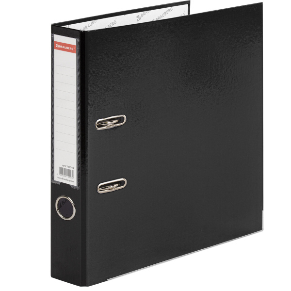 Папка-регистратор с покрытием из полипропилена, 50 мм, прочная, с уголком, BRAUBERG, черная, 226589