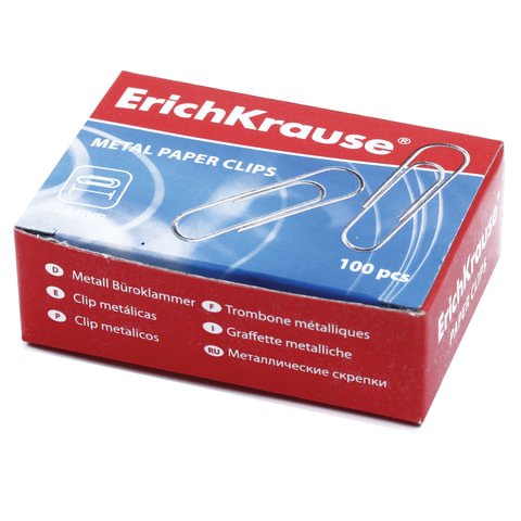 Скрепки ERICH KRAUSE 28 мм металл., 100 шт., в карт. коробке, 7855