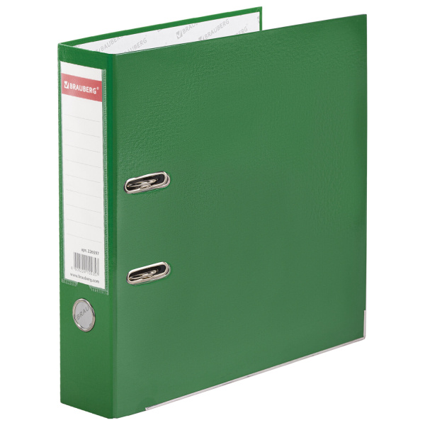 Папка-регистратор с покрытием из полипропилена, 75 мм, прочная, с уголком, BRAUBERG, зеленая