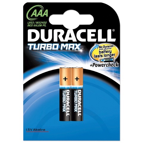 Батарейки DURACELL Turbo AAA LR3, КОМПЛЕКТ 2шт., блистер,1.5В,(самые мощные щелоч.батарейки)