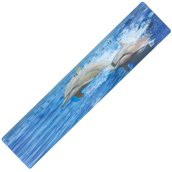 Линейка 3D, 20 см BRAUBERG, объемная, "Дельфины", европодвес, 210571