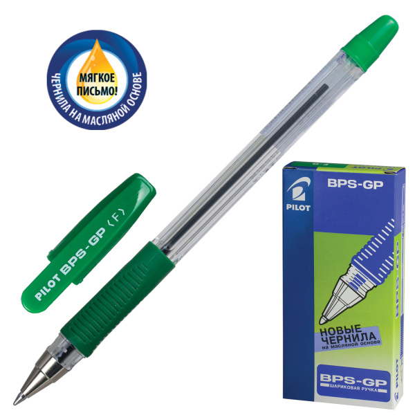 Ручка шариковая масляная PILOT BPS-GP-F, корпус зеленый, 0,32 мм, зеленая, 141863