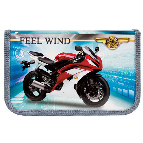 Пенал 1 отделение, откидная планка, для начальной школы, мальчик, Мотоцикл, 19*11 см, ПН-0267