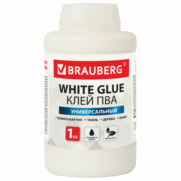 Клей ПВА BRAUBERG 1 кг универсальный (бумага, картон, дерево), 600983