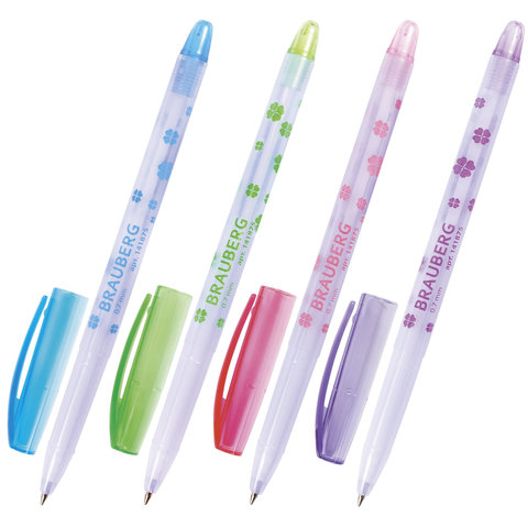 Ручка шариковая BRAUBERG корпус прозрачный, с декоративной печатью, толщ.письма 0,7мм, 141875,синяя