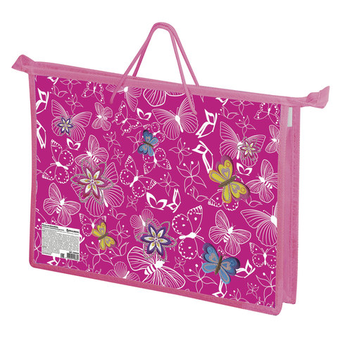 Папка на молнии с ручками BRAUBERG А4, пластик, девочка, Бабочки, 226624