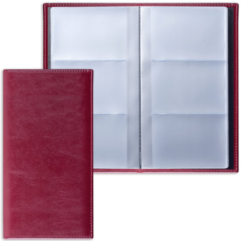 Визитница трехрядная BRAUBERG "Imperial" на 144 визитки, "гладкая кожа", бордовая, 231662