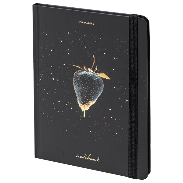 Блокнот с резинкой без линовки 96 л., А5 (145х203 мм), твердая обложка с фольгой, BRAUBERG, "Strawbe