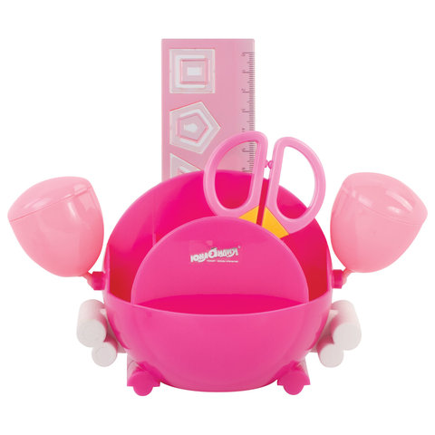 Канцелярский детский набор ЮНЛАНДИЯ "КРАБ", 4 предмета: подставка, линейка со скрепками, ножницы