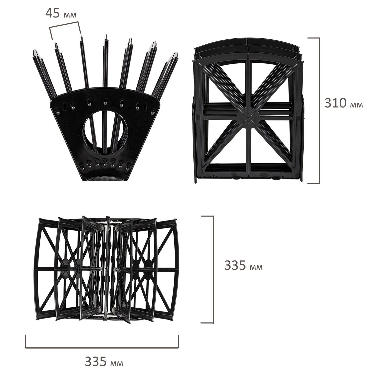 Лоток для бумаг веерный BRAUBERG Advanced 7-ми секционный, 6 отделений, сетчатый, черный, 237944