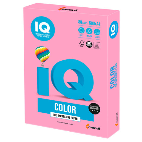 Бумага IQ (АйКью) color, А4, 80 г/м2, 500 л., пастель розовая, PI25