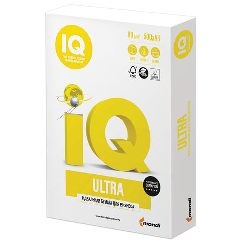Бумага офисная А3, класс "А+", IQ (АйКью) ULTRA, 80 г/м2, 500 л., Сыктывкар, белизна 168% (CIE)