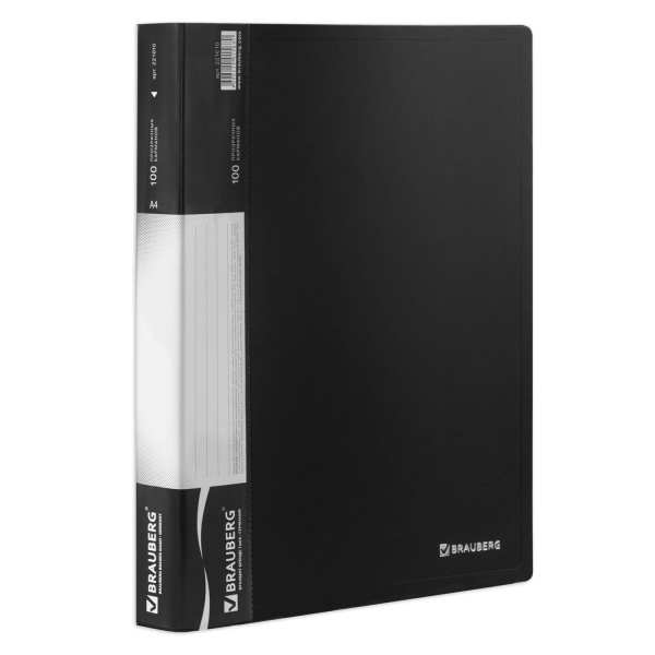 Папка 100 вклад. BRAUBERG "Стандарт" черная, 0,9мм