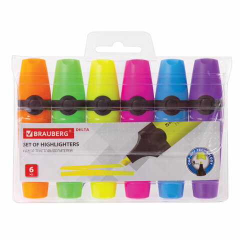 Набор текстовыделителей BRAUBERG 6 шт., АССОРТИ, "DELTA", линия 1-5 мм, 151728 