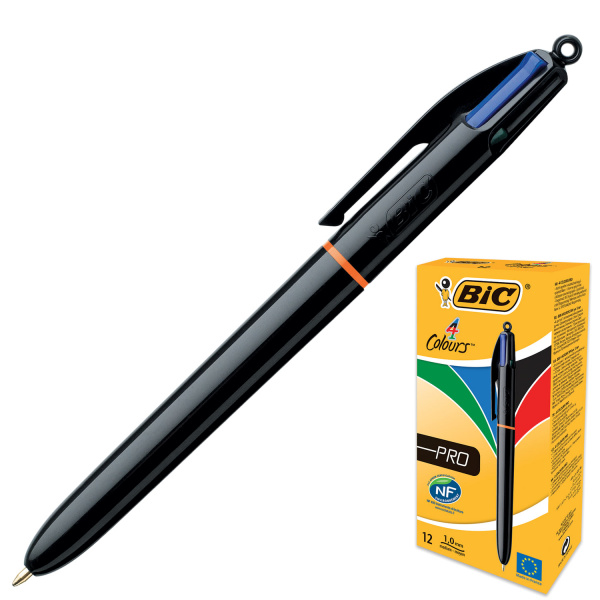Ручка шариковая автоматическая BIC "4 Colours Pro", 4 цвета (синий, черный, красный, зеленый), узел 