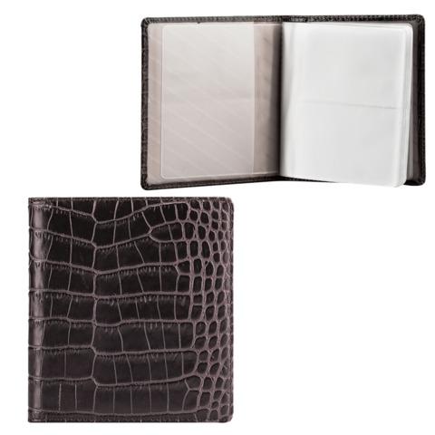 Визитница двухрядная FABULA "Croco Nile" на 80 визитных карт, натуральная кожа, крокодил, черная, V.