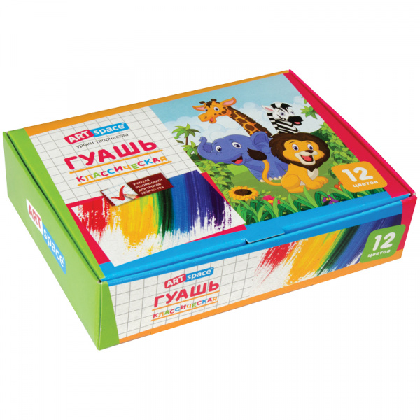 Гуашь ArtSpace, 12 цветов, 10мл, картон
