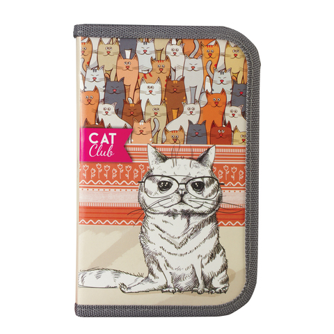 Пенал 1 отделение, для начальной школы, девочка, Кошачий клуб, 19*11 см, ПН-0192