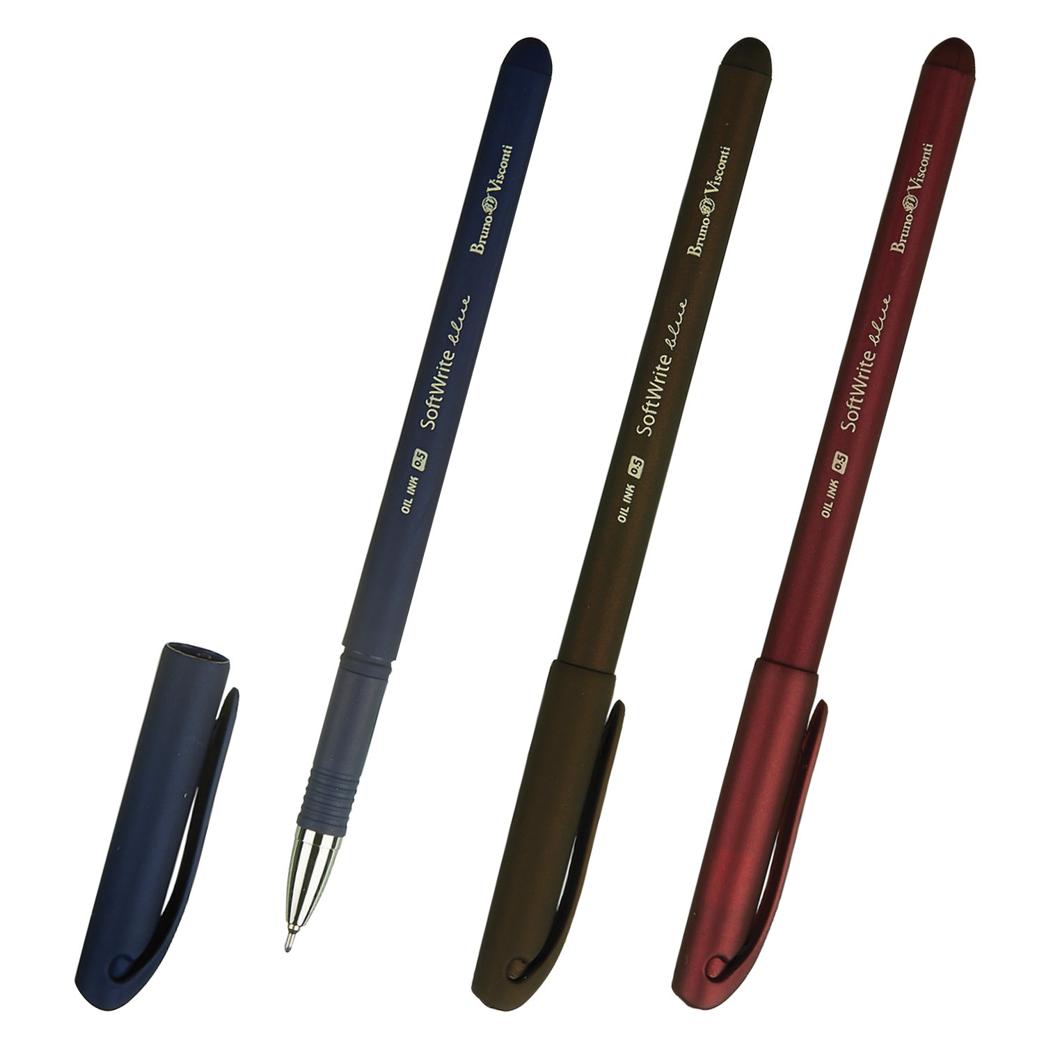 Ручка шариковая масляная BRUNO VISCONTI "SoftWrite", СИНЯЯ, корпус ассорти, узел 0,5 мм, линия письм