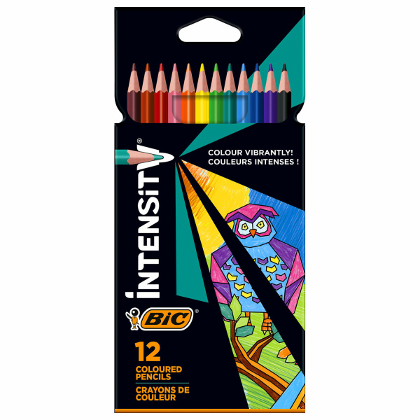 Карандаши цветные BIC "Intensity", 12 ЦВЕТОВ, трехгранные, пластиковые, европодвес, 9505272