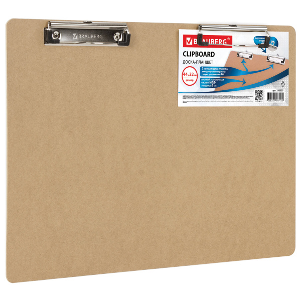 Доска-планшет BRAUBERG "Eco" с двумя прижимами А3, 44,0*32,0см, МДФ, 3мм, 232227 